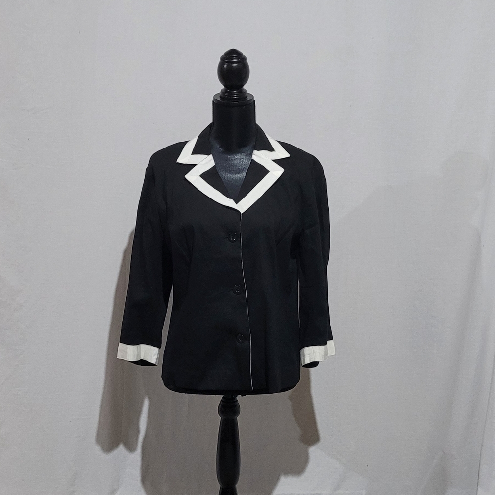 Spanner blazer linen button down jacket vintage black white 90s preppy plus size